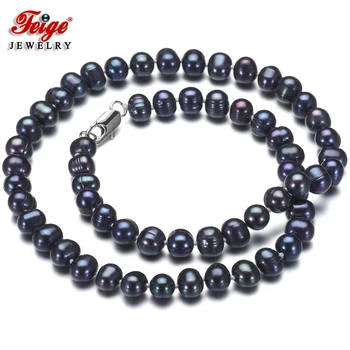 

Feige Special offer Potato shape 6-7MM Black Freshwater Pearl Necklaces for Women's Classic style Fine Jewelry Perla Gargantilla