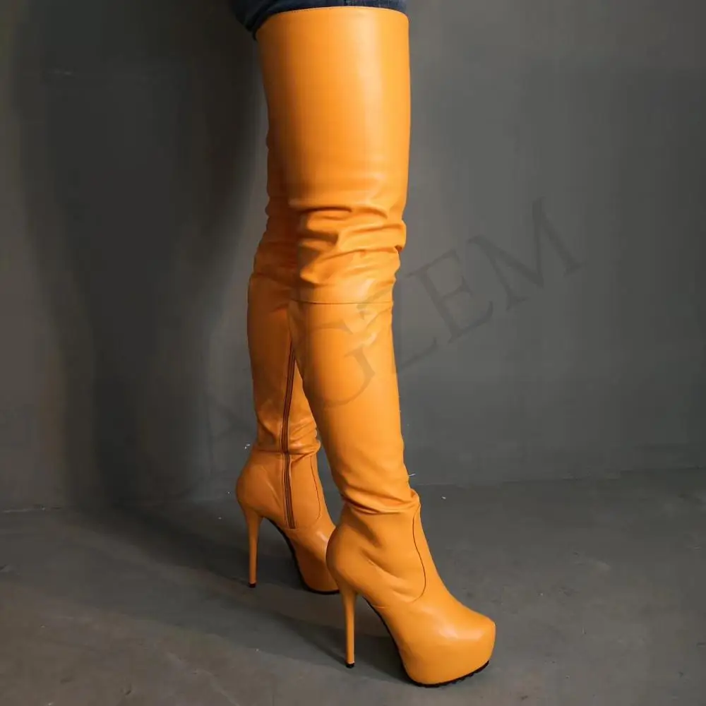 LAIGZEM FASHION Women Over-the-Knee Boots Platform High Heels Black Blue Brown Burgundy Long Boots Botines Mujer Big Size 4-19 (5)