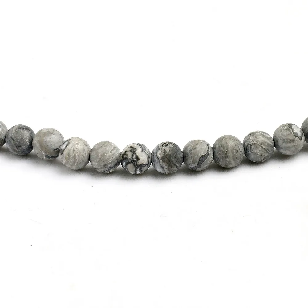 Natural Matte Grey Map Stone Charm Bracelet Natural Bead Mens Bracelet Chakra 108 Mala Jewelry Gift for Him Free Shipping