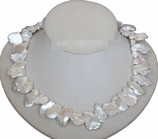 

Jewelr 005424 natural 17" baroque white Reborn keshi pearls necklace dragon clasp