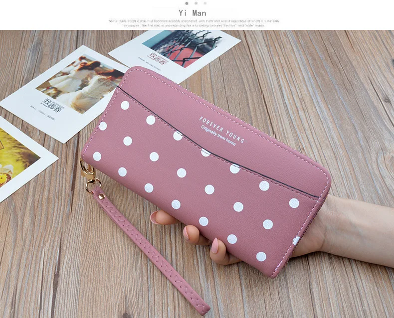 New Wallet Women Long Wallet Polka Dot Zipper Wallets Multifunction Leather Coin Purse Phone Bag Fashion 6 Colors Wallets