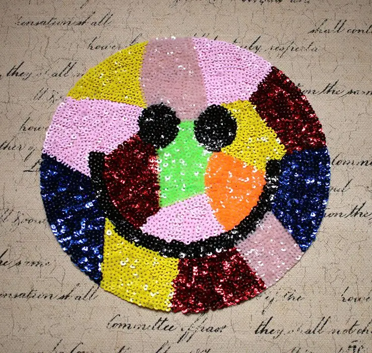 

Colorful smile face sequined applique patch paillette patch T-shirt or Sweater decoration patch applique