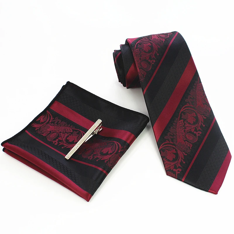 GUSLESON Классический Полосатый Цветочный мужской галстук Карманный квадратный зажим для галстука красный Бог зеленый шелковый галстук костюм свадебный бизнес