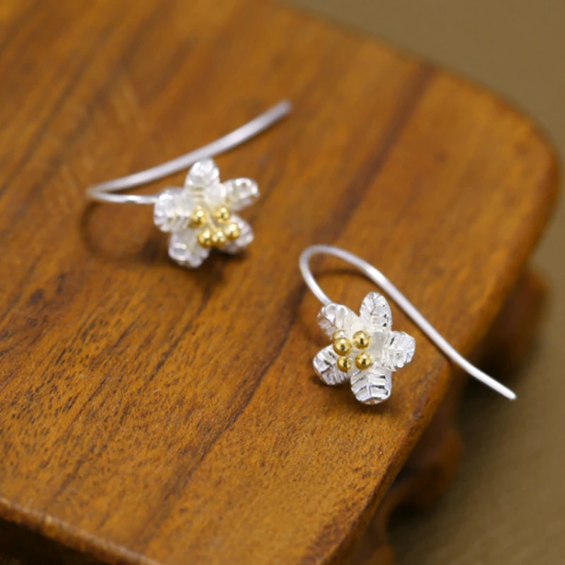 Korean jujia 925 sterling silver flower hanging earrings for women 2018