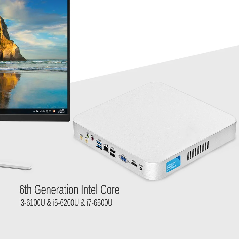 XCY Mini PC Intel Core i7 6500U i5 6200U i3 6100U Windows 10 Linux 4 K UHD HTPC HDMI VGA 300 Mbps WiFi Gigabit Ethernet 6 xUSB