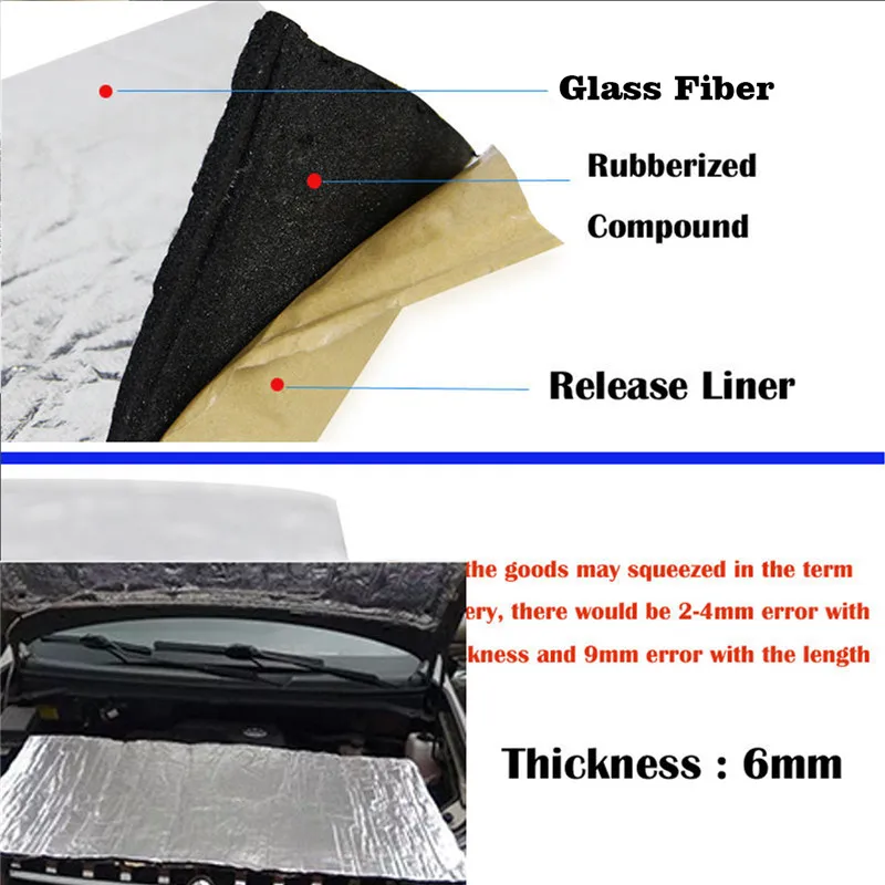 50x100 см автомобильный аудио звук Deadener Вибрация контроль Доказательство Алюминиевая фольга хлопок теплоизоляция коврик двери багажник капюшон самоклеющиеся
