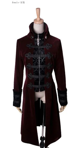 Модная женская куртка в готическом стиле панк, пальто с капюшоном, черный военный костюм для косплея Y401 - Цвет: Красный
