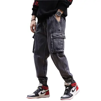 

2018 New Men's Denim pants Autumn and Winter new Large Pockets Men's Loose waist jeans Men's pants Size XS-XXL 3XL 4XL