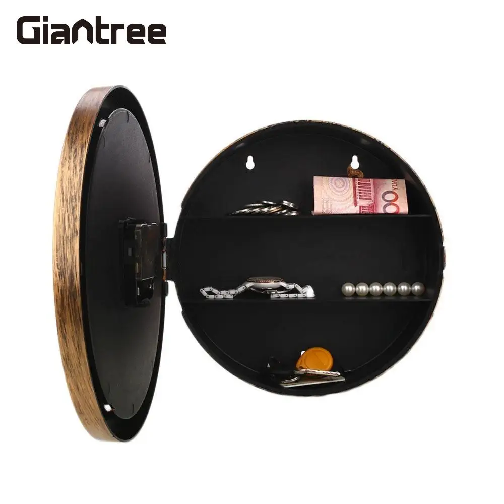 Golden Wall Clock Secret Safe Box Wall-Mounted Hanging Key Cash Money Jewelry Storage Security Safe Box