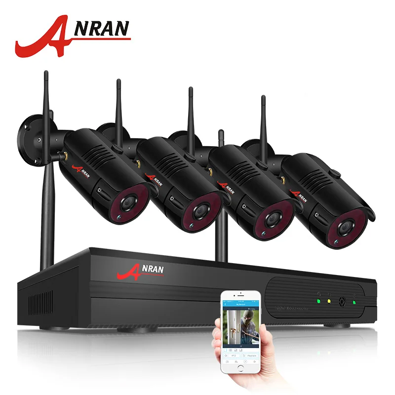 ANRAN, система видеонаблюдения, Wifi, 1080 P, NVR, комплект, 4CH, 1080 P, HD IP камера, уличная, ночное видение, камера безопасности, система - Цвет: Черный