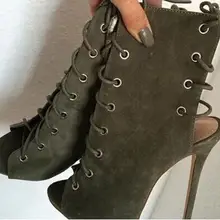 Новейшая модель женских босоножек-гладиаторов по низкой цене женские замшевые ботильоны на высоком каблуке с заостренным и открытым носом на шнуровке