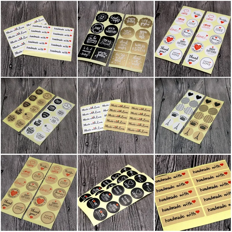 

Free Shipping Creative sticker 10Sheet Kraft White Characters Pattern Paper stickers for Jewelry Gifts Boxes Envelope Decoration