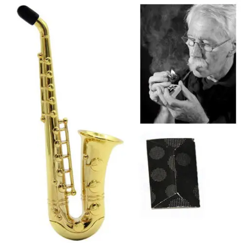 

Creative Small saxophone portable smoking pipes metal tobacco weed pipe hookah