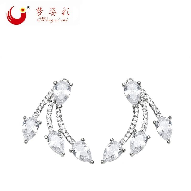 

CAIZI New CZ Curved Geometric earrings Ear Jacket for Women Earing Elegant Front Back Two Sides Earrings fashion Jewelry brincos