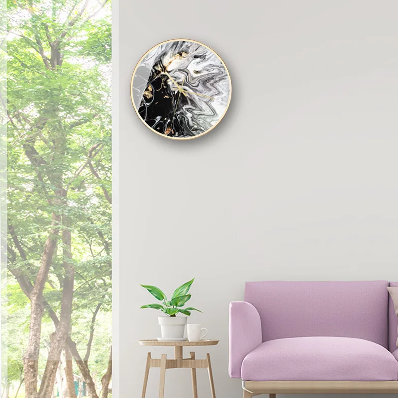 Мраморные модные художественные настенные часы для гостиной украшения аксессуары современная минималистская атмосфера беззвучный настенные часы