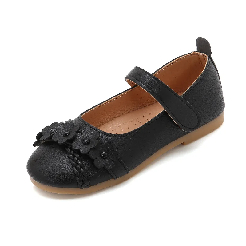 Pink Black 2019New Kid Shoes Childrens Girls Shoes Flowers Princess Soft bottom Flat Shoes 3 4 5 6 7 8 9 10 11 12 13 14 15T