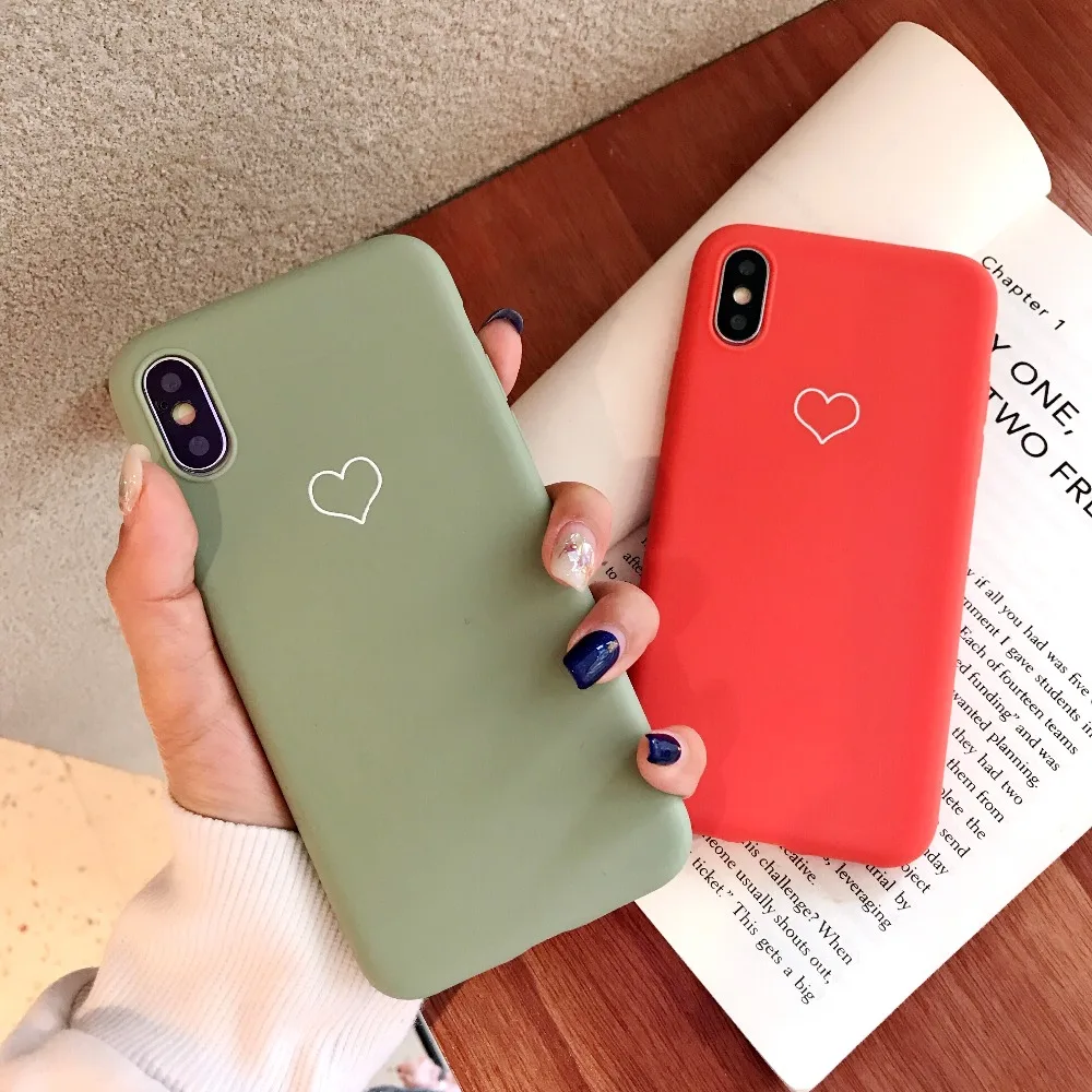 Lover Heart Painted Case for iPhone XS Max Couple For 6s 7 8 Plus Cute Candy Colors X XR Luxury Red Cover |