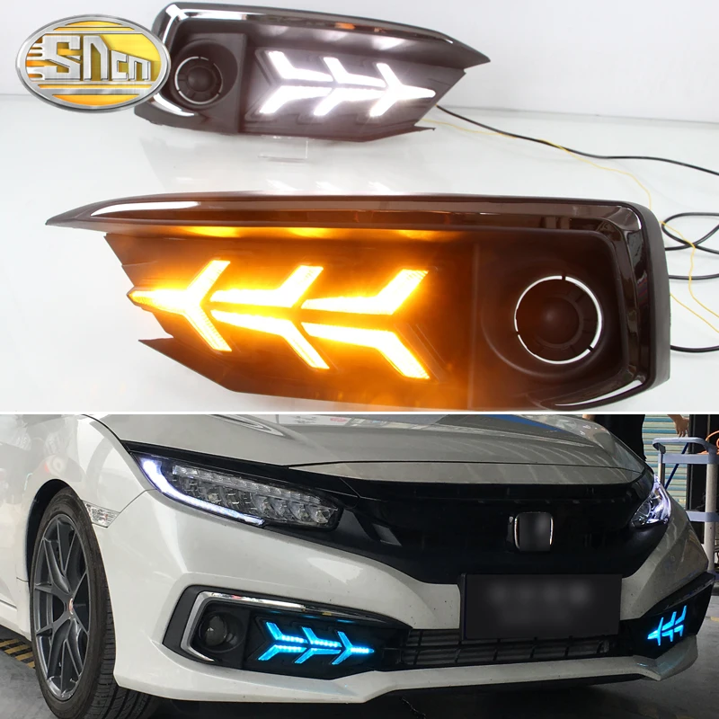 

2PCS LED Daytime Running Light For Honda Civic 2019 2020 Dynamic Turn Yellow Signal Waterproof Car DRL 12V LED Fog Lamp