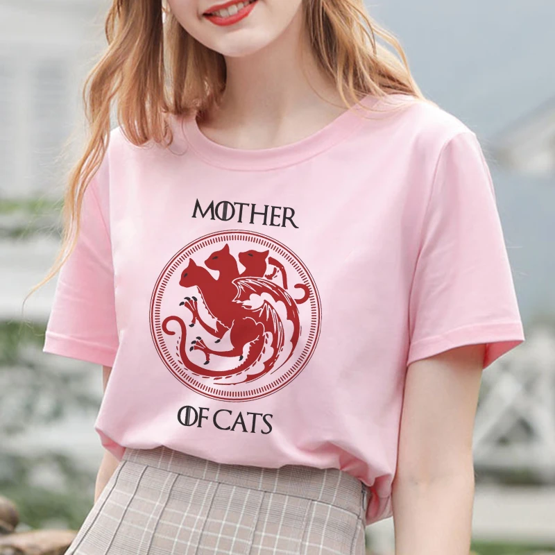 

Vogue Vintage Mother Of Cats Printed Tshirt Women Harajuku Tee Shirt Femme Clothes 2019 Ulzzang Pink T-shirt Short Sleeve