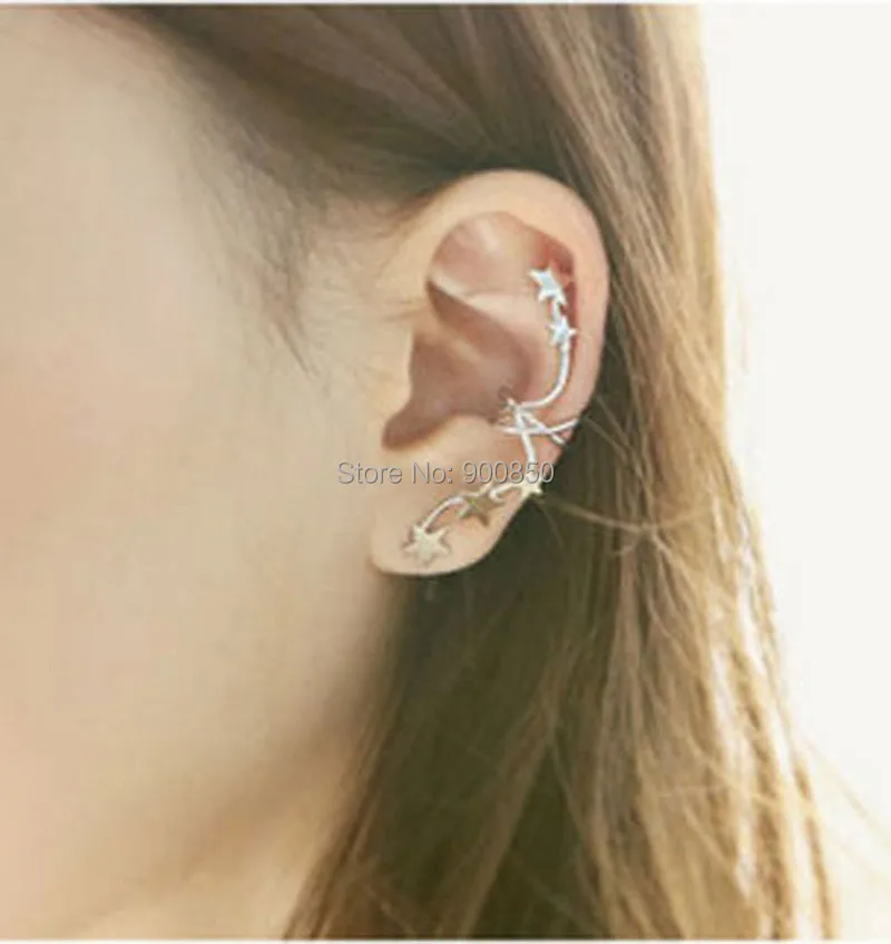 

1Pcs Punk Gold Star Ear Wrap Cuff Earrings Fashion Jewelry Women Star Ear Bone Clip Earrings On Left Ear No Pierced Jewelry