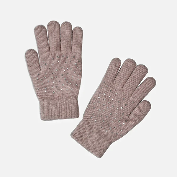 Pink Зимние женские перчатки женские вязаные перчатки из кроличьего меха со стразами новинка года популярные женские шерстяные толстые однотонные перчатки - Цвет: Pink