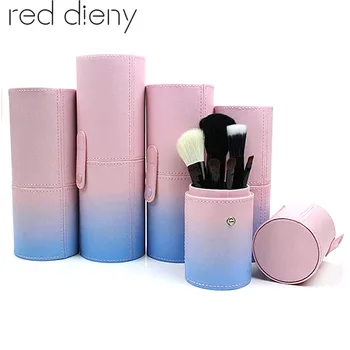 

Portable Travel Makeup Brush Round Pen Holder Organizer PU Leather Cosmetic Brushes Cup Container Case Makeup Tool High Quality