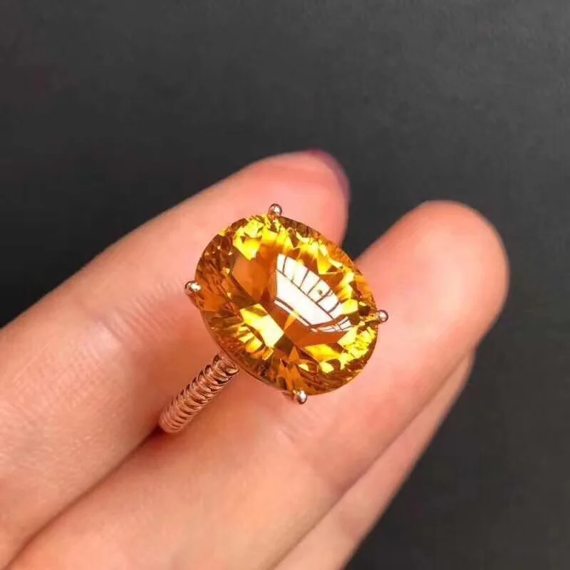Натуральный настоящий цитрин кольцо из стерлингового серебра 925 пробы, ювелирные украшения ручной работы с желтыми кристаллами 11*15 мм