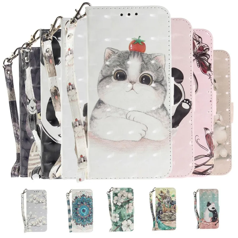 

3D Animal Painted Leather Case For Samsung galaxy J4 J6 Plus A7 2018 A750F J2 Core Lovely Panda Dog Cat Wolf Flip Cover