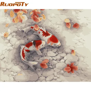 

RUOPOTY Goldfish DIY Painting By Numbers Home Decoration Acrylic Picture Paint By Numbers For Living Room Wall Artwork 40x50cm