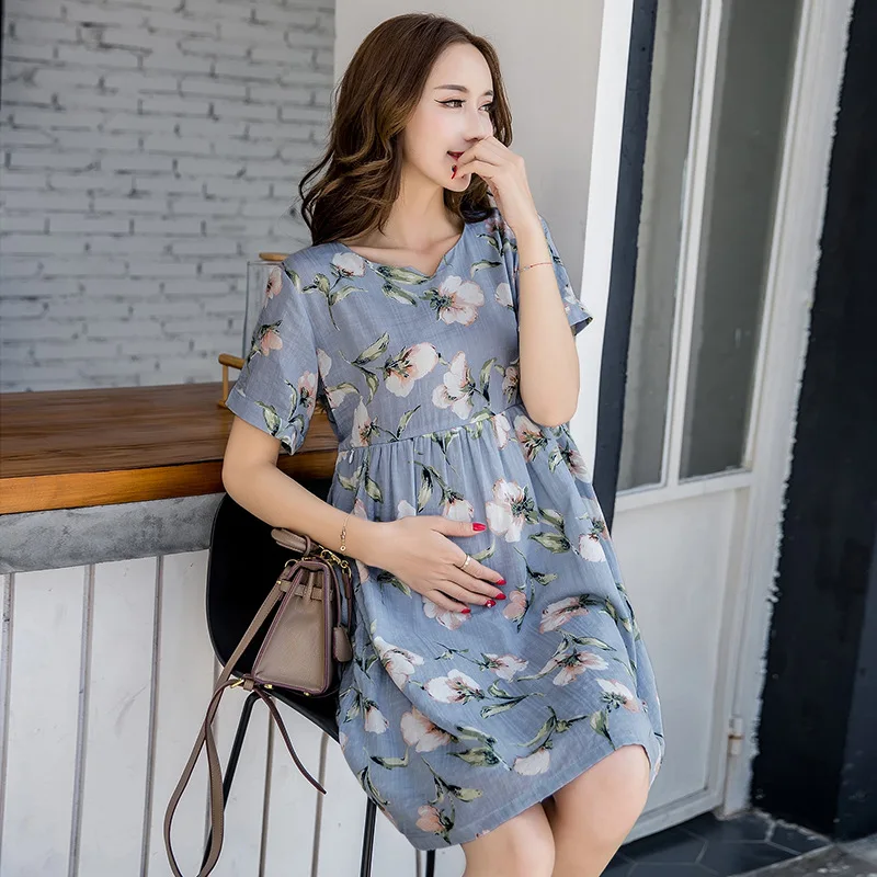 2017 summer new maternity clothes Dresses for pregnant women Flowers