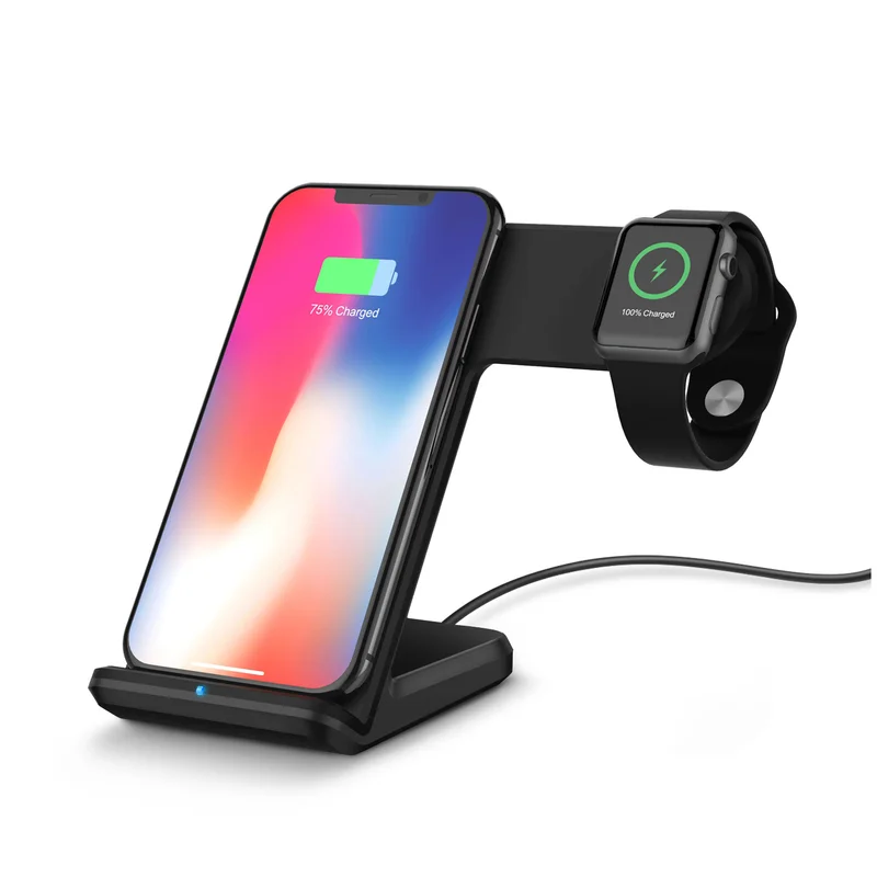 Беспроводное зарядное устройство Qi 10 Вт для iPhone X XS 8 Plus 2 в 1 держатель быстрой