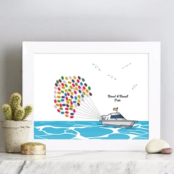 

Romantic Yacht,Creative Custom Name Date Guest Book,Canvas Fingerprint DIY Wedding Signature Guest Book For Wedding Decoration