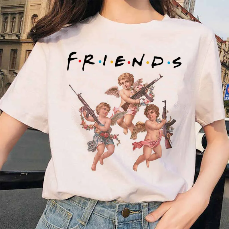 Angel Fashion Tees футболка Ullzang женская футболка с принтом Harajuku 90s Kawaii Одежда Футболка Топ летний Vogue grunge women ulzzang