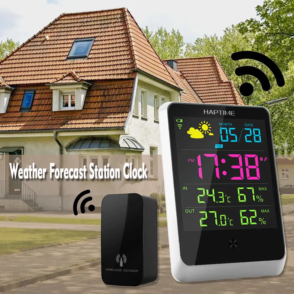 

Behogar Digital Alarm Clock Outdoor Transmitter Indoor Receiver Home Office Temperature Humidity Gauge Weather Station Clock