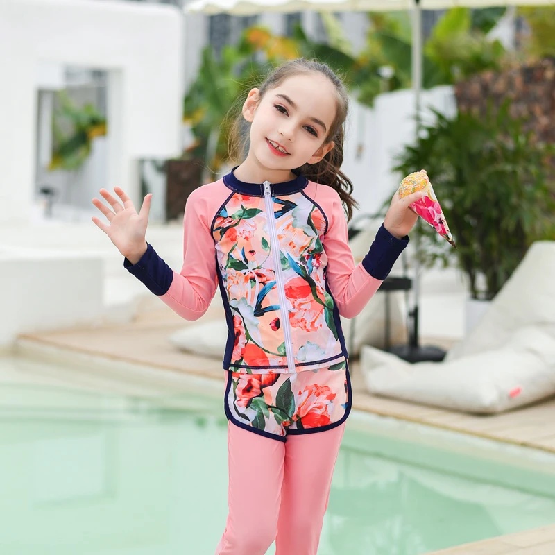 Teenager Girls Rash Guards Swimwear 2 Pieces Long Sleeve Jacket Pants