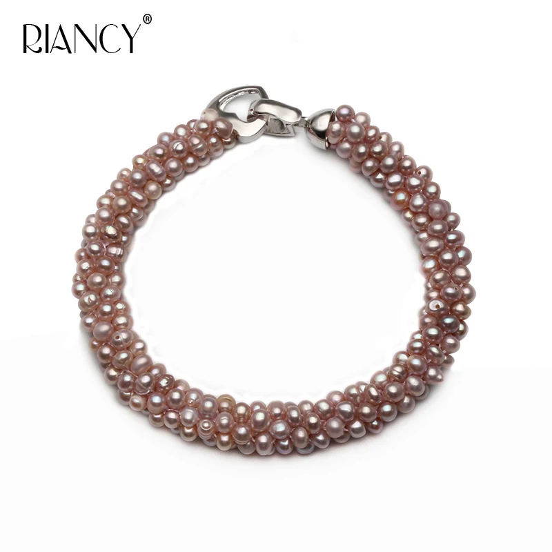 

New Fashion Natural freshwater purple pearl bracelets Hand-made Snake bone Small pearl woven bracelet for women wedding gift