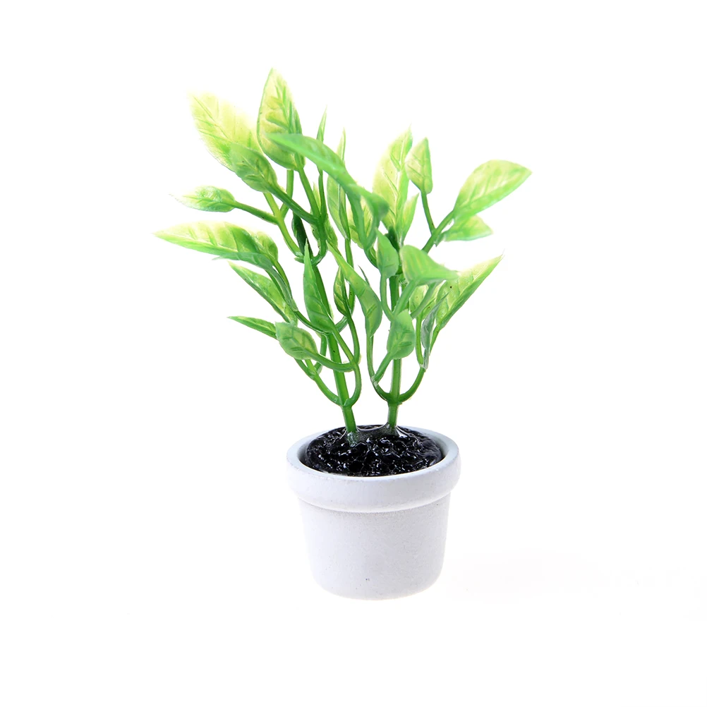 

1 Pcs Miniature Garden Accessory 1/12 Simulate Green Plant In White Pot Dollhouse Decor