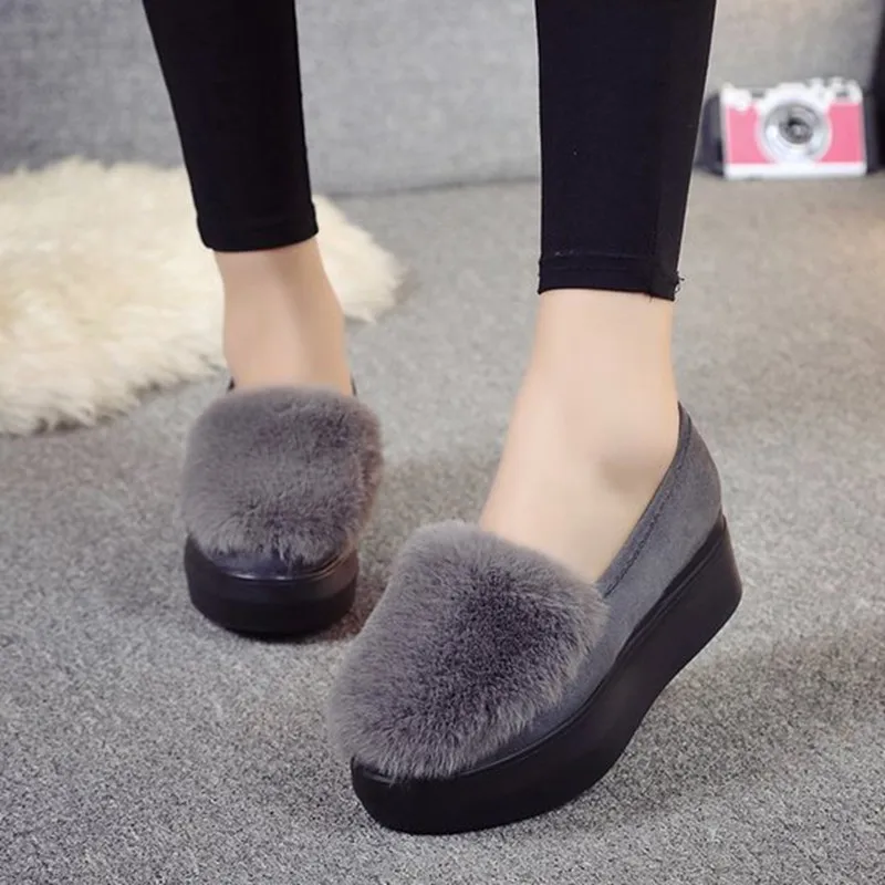 

Winter Women Shoes Loafers Plus Size Creepers Flat Platform Fleece Shoes Slip On Flat Fur Shoes For Female Moccasins