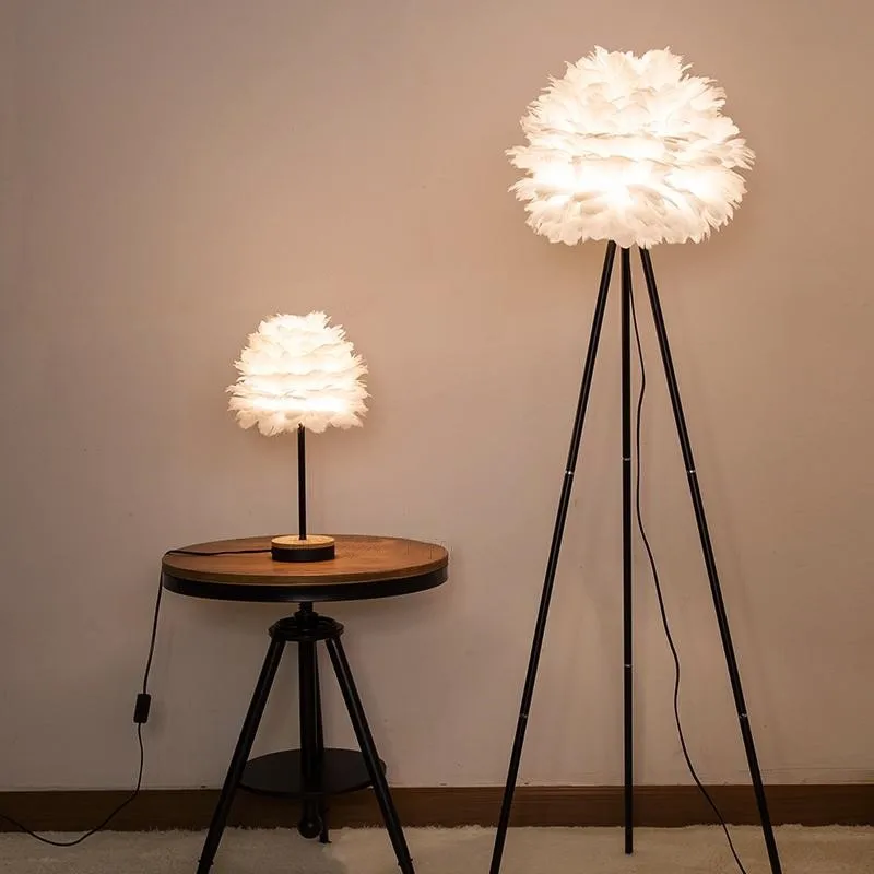 

Nordic Modern Concise White Feather wood Floor Light Restaurant Bedroom Study Livingroom Office Decoration Lamp Free Shipping