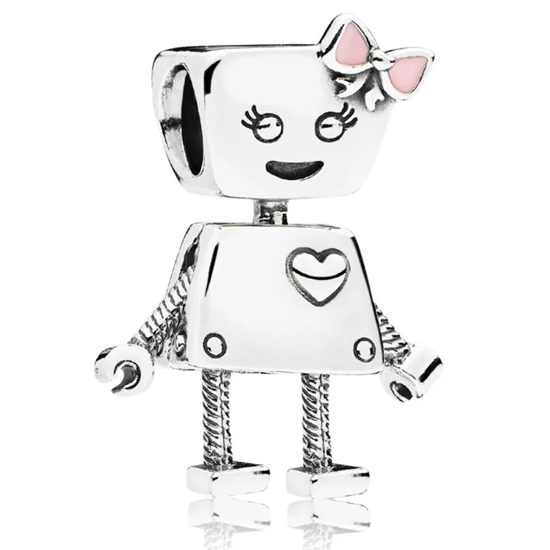 

New 925 Sterling Silver Bead Charm Cute Bella Bot A Big Heart And Lots Of Character Robot Beads Fit Pandora Bracelet Diy Jewelry