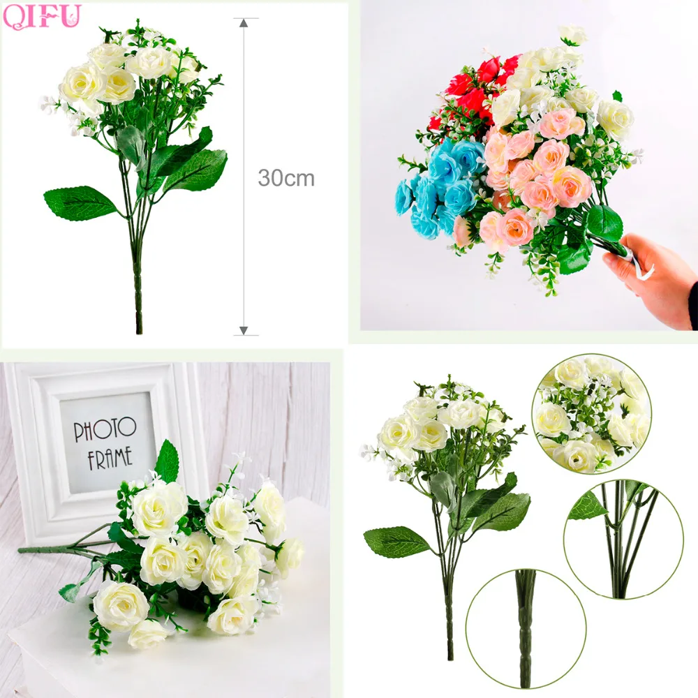 QIFU 30 cm Mini Rose 1 Bouquet 15 Flower Head Artificial Silk Flower Branches Fake Flowers Artificial Flowers For Decor Wedding QIFU 30 cm Mini Rose 1 Bouquet 15 Flower Head Artificial Silk Flower Branches Fake Flowers Artificial Flowers For Decor Wedding
