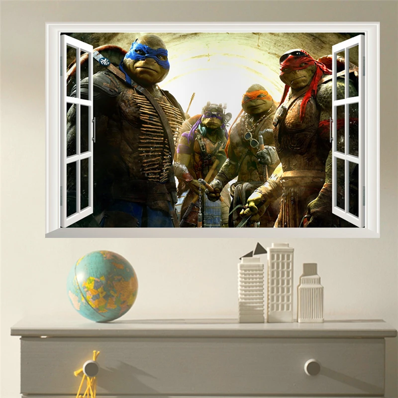 

popular movie ninja turtles window wall decals for kids room cartoon wall stickers home decoration art boys wall paper posters