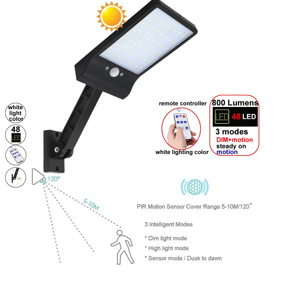 

48 LED Solar light Outdoor Garden Security Led Powered Panel Lamp Wall Lampada PIR Motion Sensor Waterproo Lamps fo