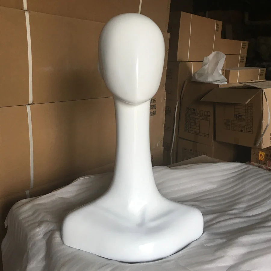 High Level New Style Long Neck Fiberglass Head Mannequin Gloss White