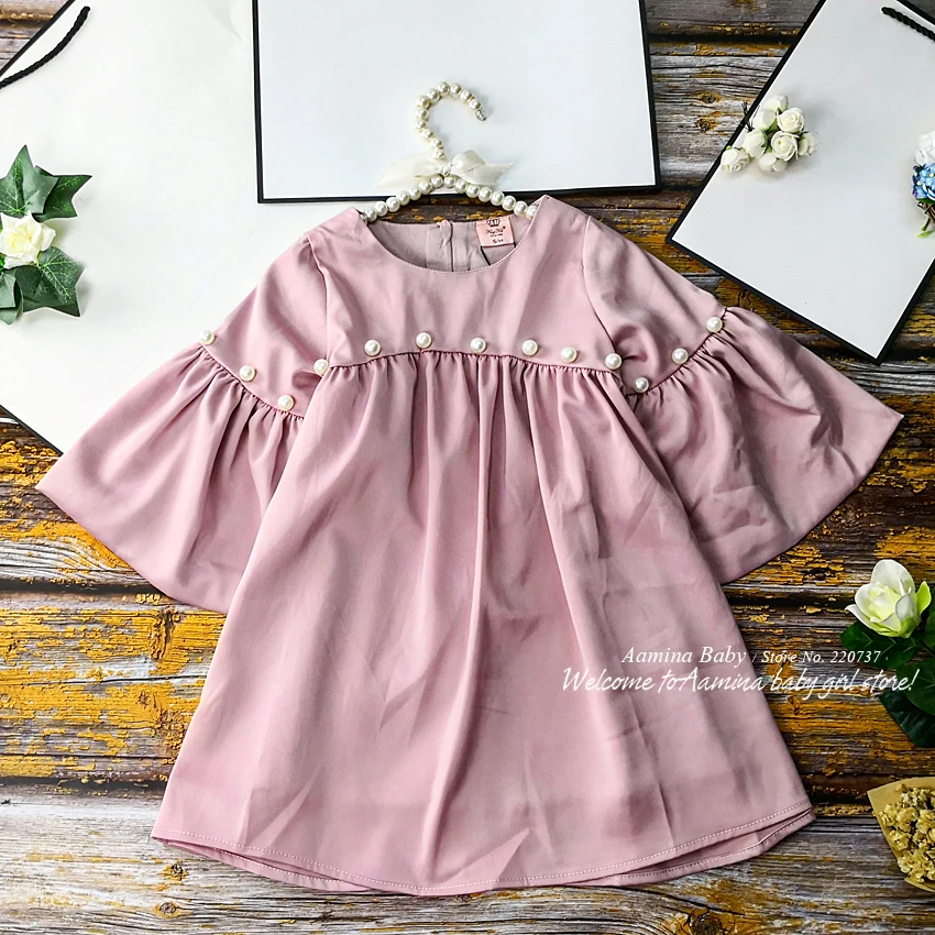 

59E Pearls Flare Sleeve Princess Toddler Baby Girl Christmas Dress Winter Fall Kid Dress For Girl Wholesale Baby Girl Clothes