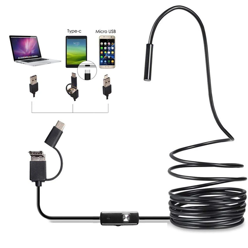 

3in1 5.5mm 6Led Type C Waterproof Endoscope Camera Inspection 1m 2m 3.5m 5m USB Cable Endoscope Borescope Android Endoscope