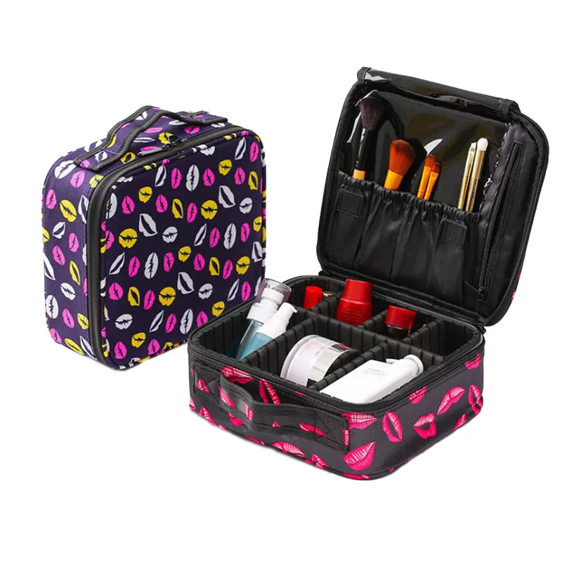

Travel toiletries cosmetic bag waterproof oxford women makeup organizer brushes storage tote bag with divisions