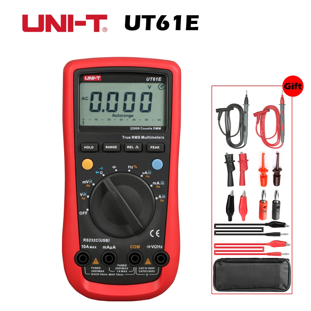 UNI-T UT61E 1000V Цифровой мультиметр, измеряющий истинные квадратичные значения 22000 переменного/постоянного тока AC DC RS232 отн значение удержание пикового значения удержания данных режим относительного измерения рабочий цикл