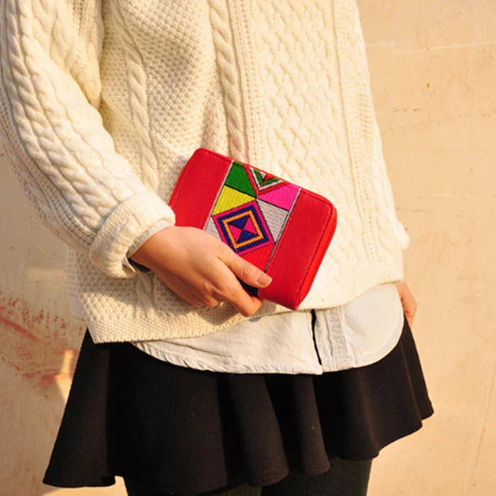 XIYUAN BRADN Женская винтажная Этническая сумка Цветочный вышитый клатч кошелек для монет Дамский Длинный кошелек для карт держатель для карт