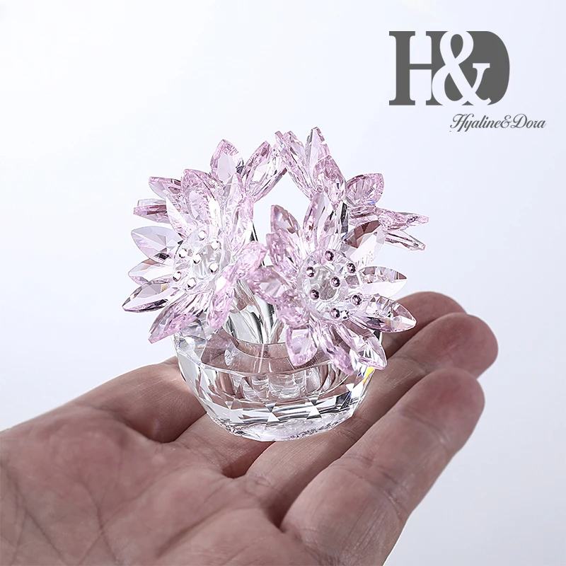 H&D Gift For Mother 2.6'' Crystal Lotus Flower Figurine Glass Fengshui Ornaments Paperweight with Gift Box Home Table Decoration